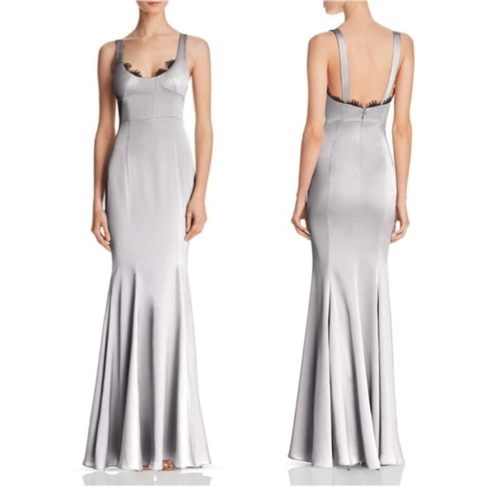 FAME AND PARTNERS Ara Satin Lace Trim Dress - Picture 1 of 7